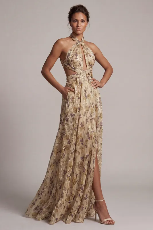 Champagne Halter Cut Out A Line Mother Of the Bride Dress made by Zapaka