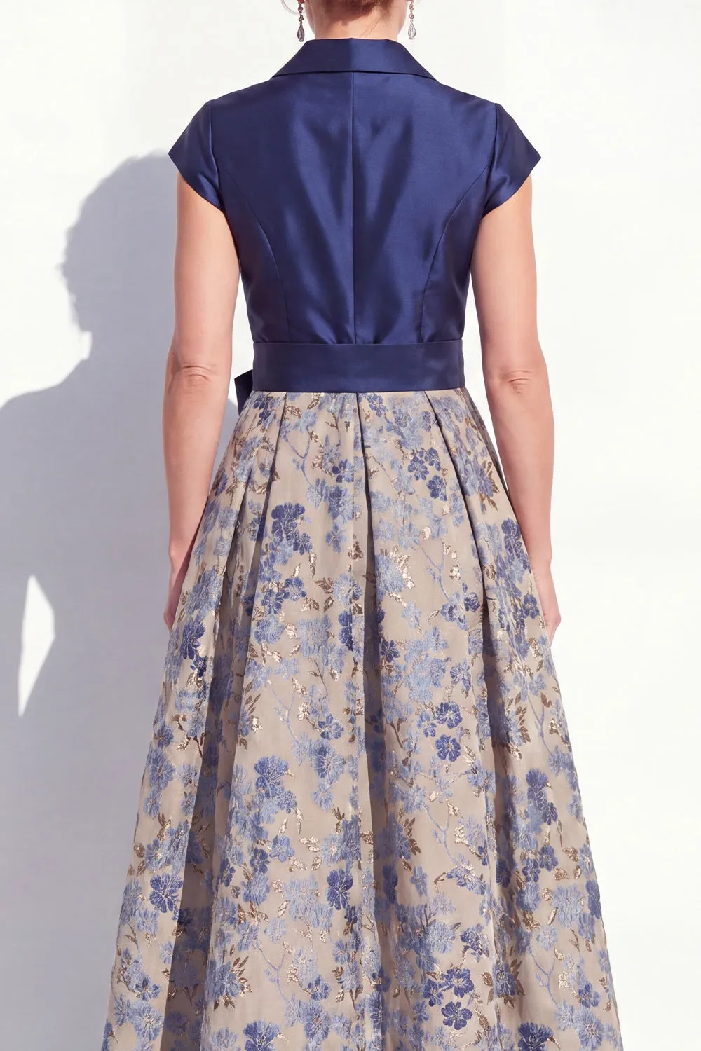 Navy A-Line V-Neck Notch Lapel Floral Long Mother of the Bride Dress with Bow sold by Zapaka product image thumbnail 4