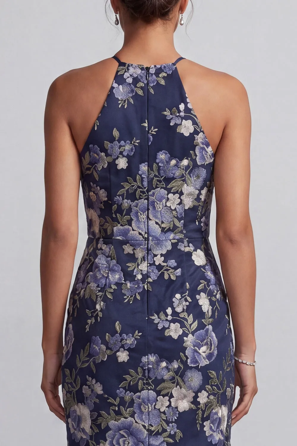 Navy Floral Halter Neck Mermaid Long Mother Of the Bride Dress with Ruffles sold by Zapaka product image thumbnail 5