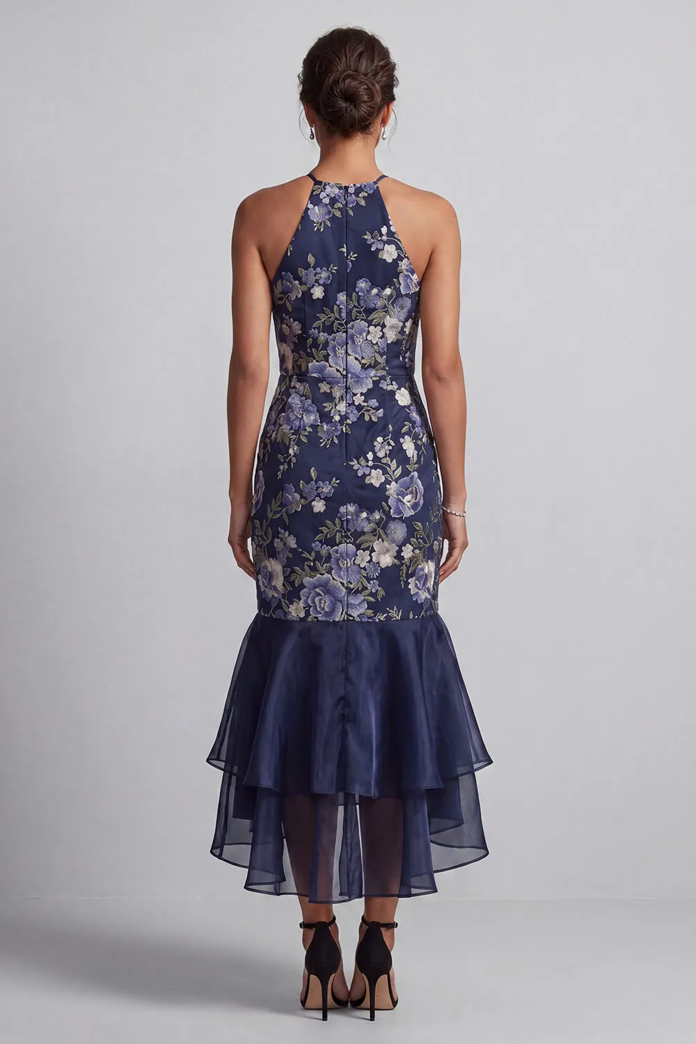 Navy Floral Halter Neck Mermaid Long Mother Of the Bride Dress with Ruffles sold by Zapaka product image thumbnail 2