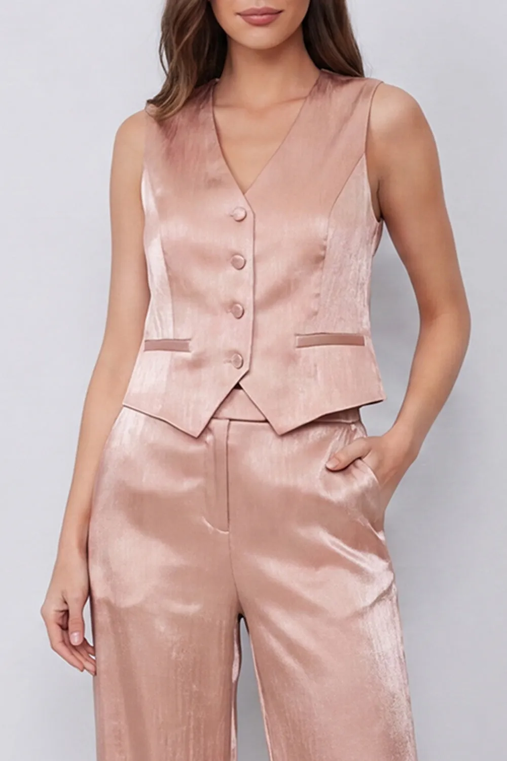 Dusty Rose 2 Piece V Neck Women's Suits with Pockets sold by Zapaka product image thumbnail 3