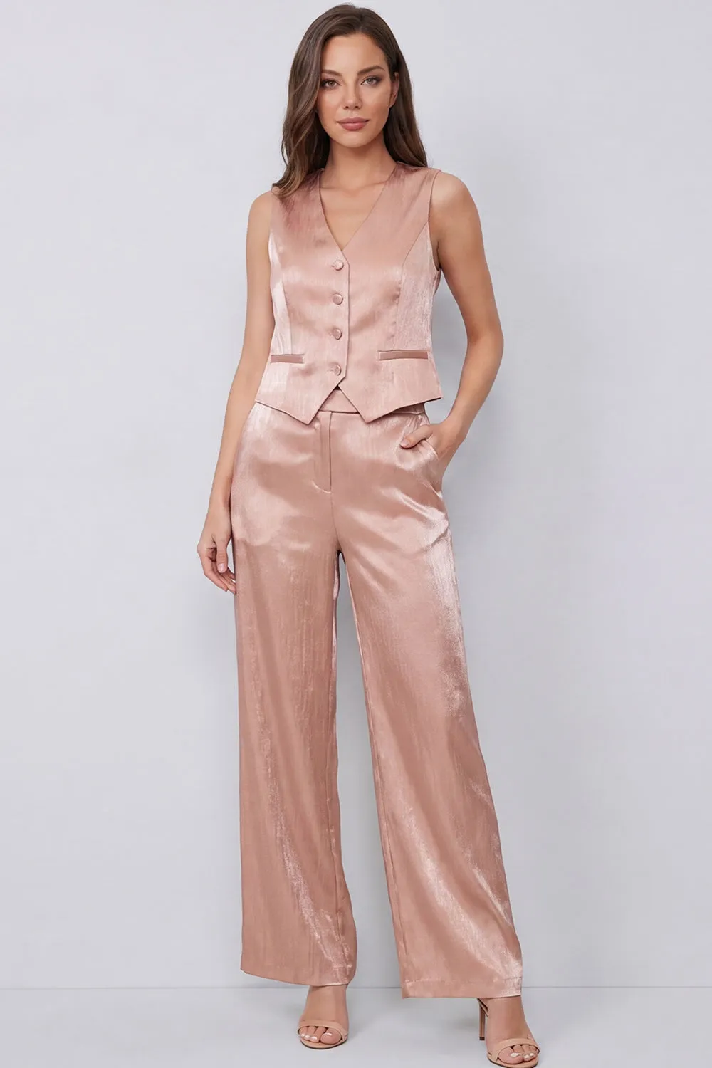 Dusty Rose 2 Piece V Neck Women's Suits with Pockets sold by Zapaka