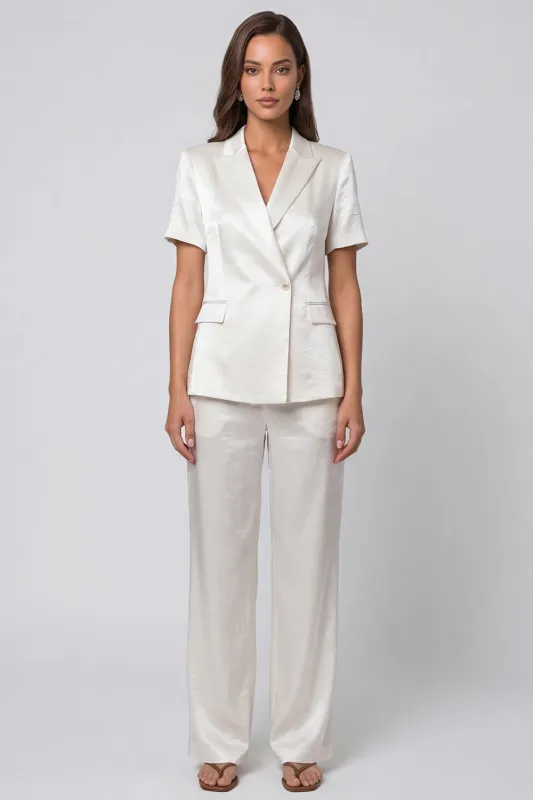 Ivory Peaked Lapel 2 Piece Single Buckle Women's Suits made by Zapaka