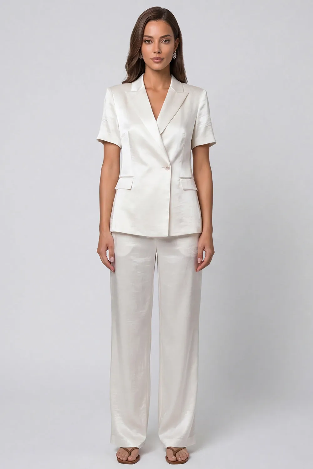 Ivory Peaked Lapel 2 Piece Single Buckle Women's Suits sold by Zapaka