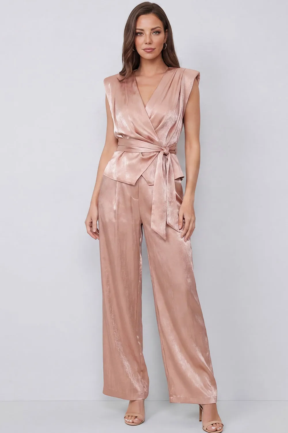 Ruched Dusty Rose 2 Piece Women's Suits with Sash sold by Zapaka