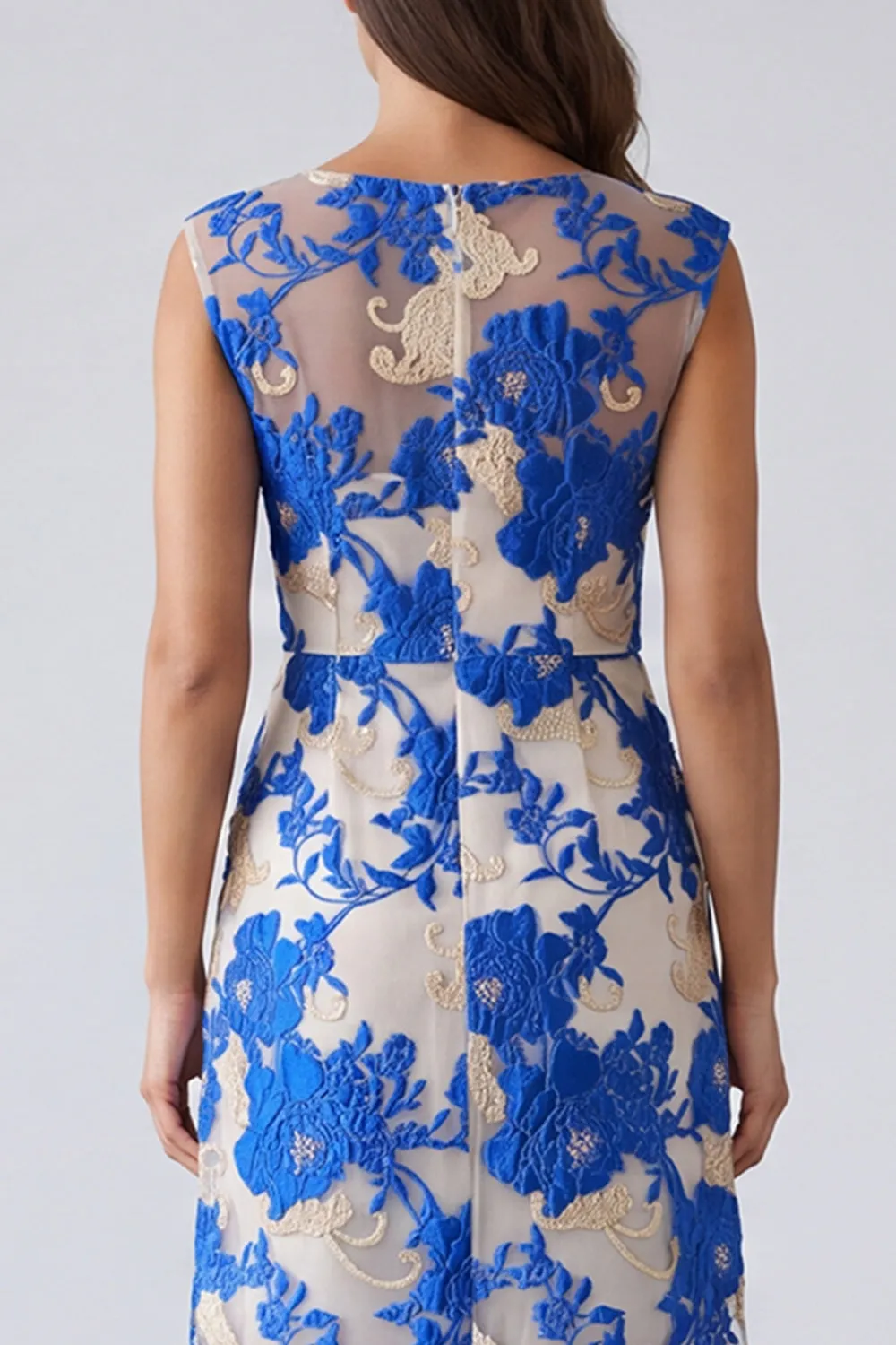 Blue Floral Square Neck Sheath Short Work Dress sold by Zapaka product image thumbnail 4