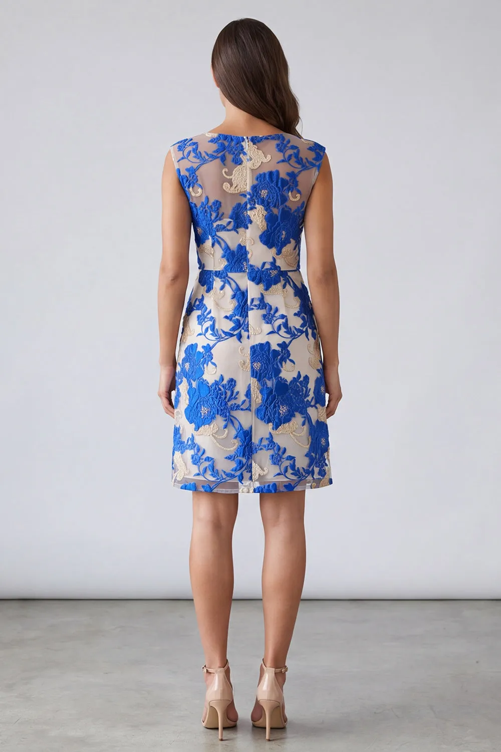 Blue Floral Square Neck Sheath Short Work Dress sold by Zapaka product image thumbnail 2