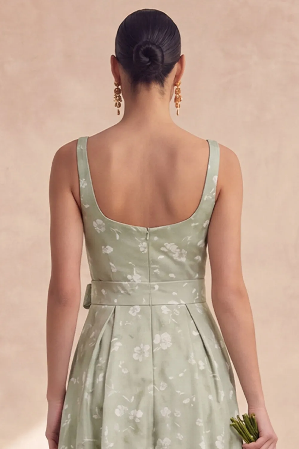 Sage A Line Floral Long Thick Straps Bridesmaid Dress with Bow sold by Zapaka product image thumbnail 5