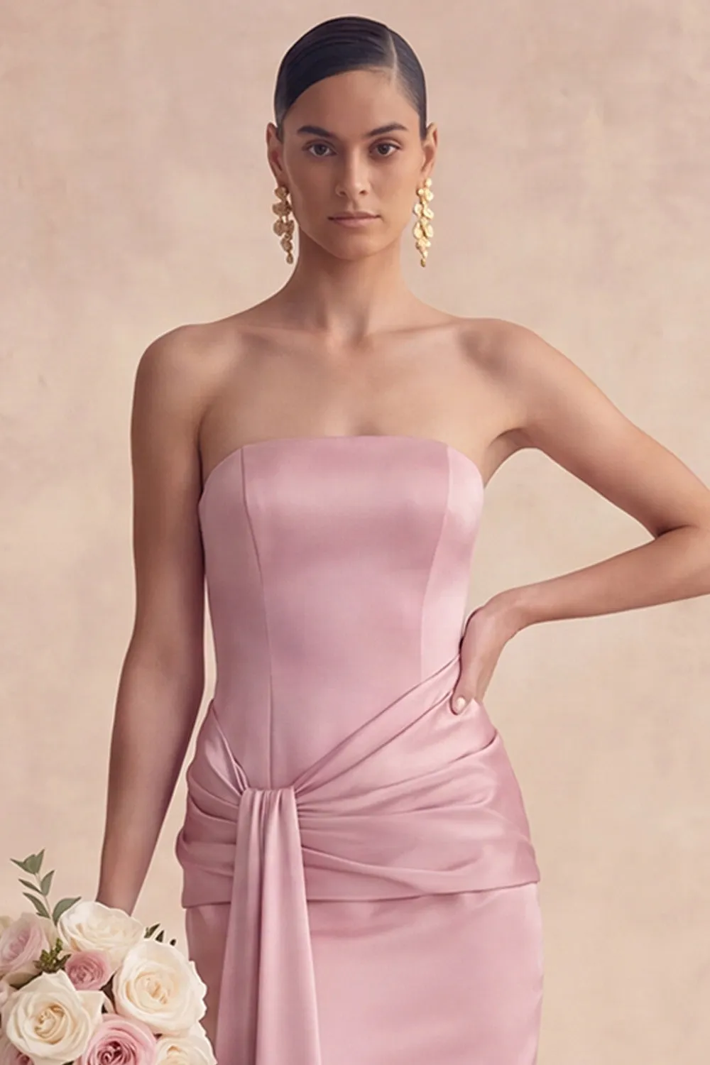 Strapless Dusty Rose Satin Mermaid Bridesmaid Dress with Sash sold by Zapaka product image thumbnail 4