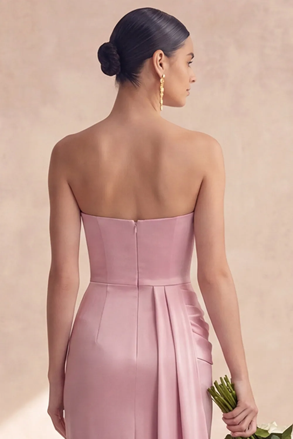 Strapless Dusty Rose Satin Mermaid Bridesmaid Dress with Sash sold by Zapaka product image thumbnail 5