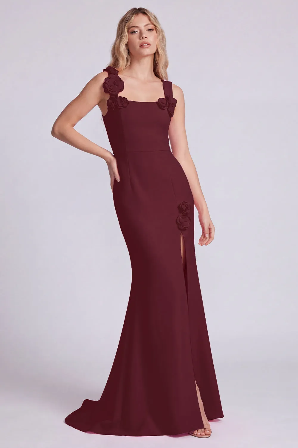 Champagne Mermaid Square Neck 3D Flowers Long Formal Dress with Slit sold by Zapaka product image thumbnail 5