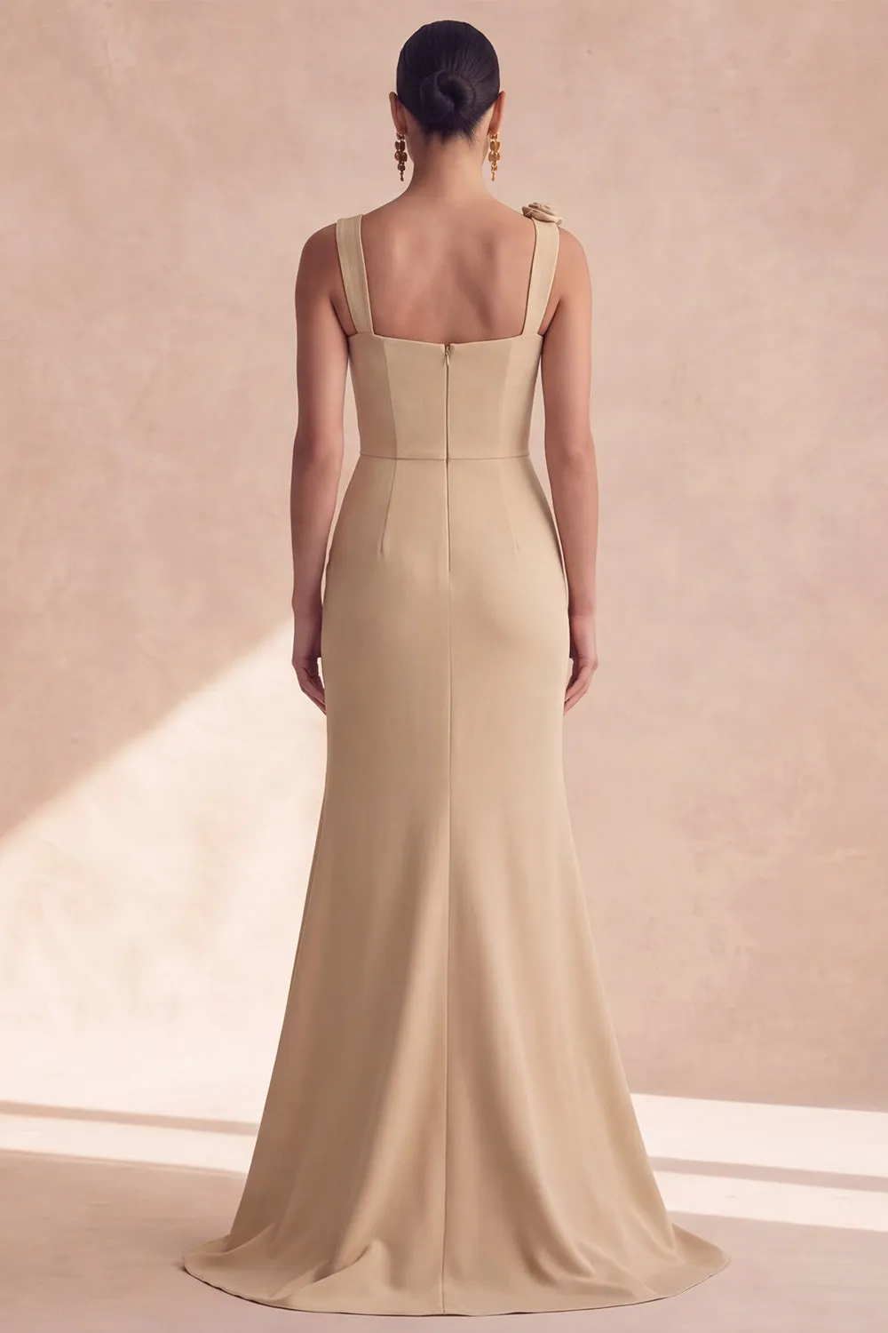 Champagne Mermaid Square Neck 3D Flowers Long Formal Dress with Slit sold by Zapaka product image thumbnail 2
