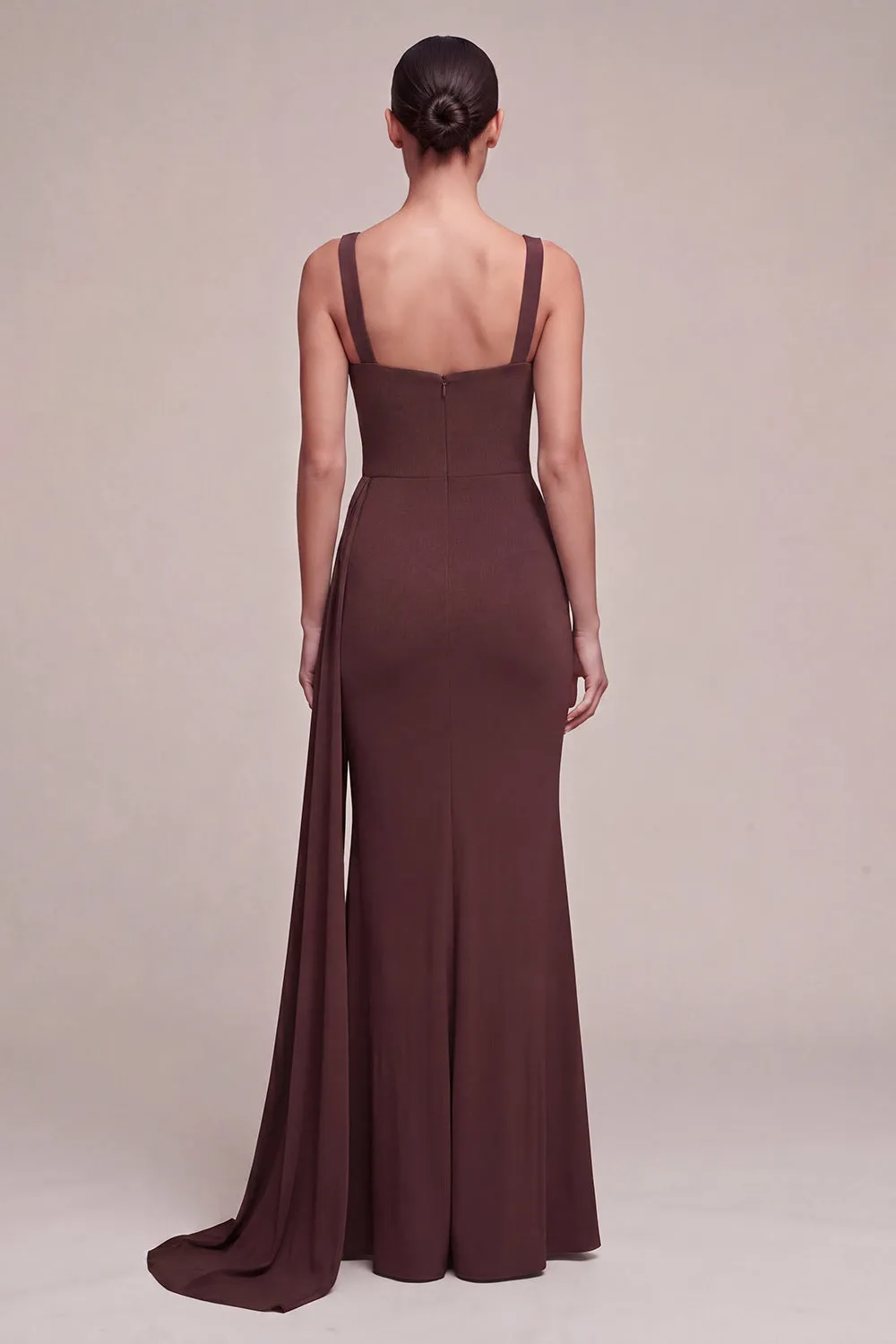 Brown Square Neck Long Mermaid Formal Dress with Side Cape sold by Zapaka product image thumbnail 2