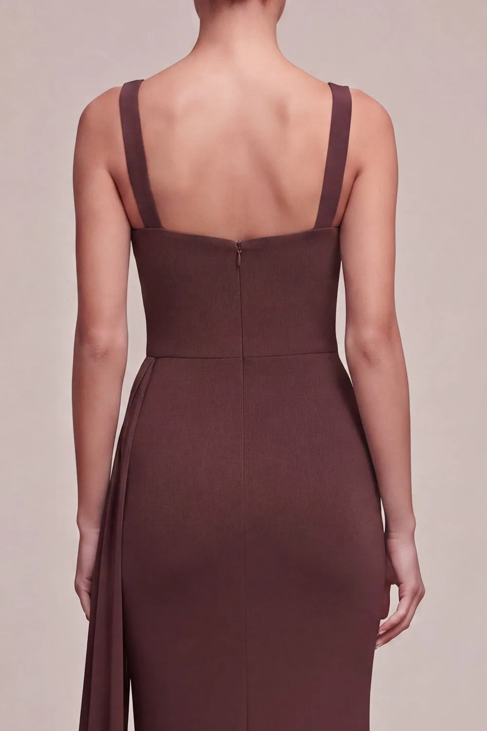 Brown Square Neck Long Mermaid Formal Dress with Side Cape sold by Zapaka product image thumbnail 4
