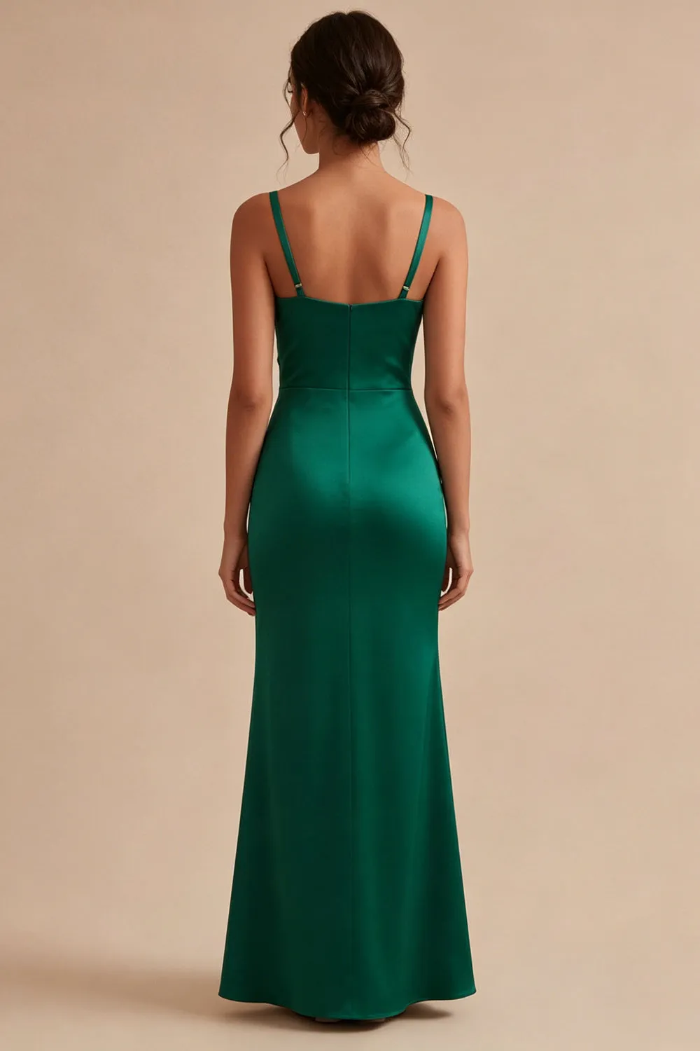 Dark Green Thick Straps Ruched Long Mermaid Formal Dress sold by Zapaka product image thumbnail 2