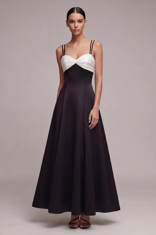 Black and White Spaghetti Straps Long A Line Formal Dress made by Zapaka