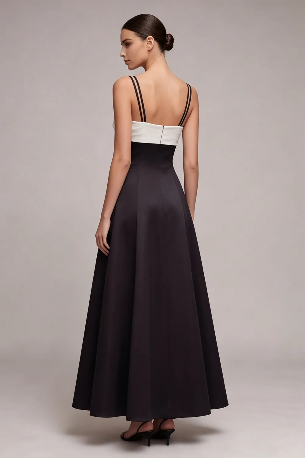 Black and White Spaghetti Straps Long A Line Formal Dress sold by Zapaka product image thumbnail 2