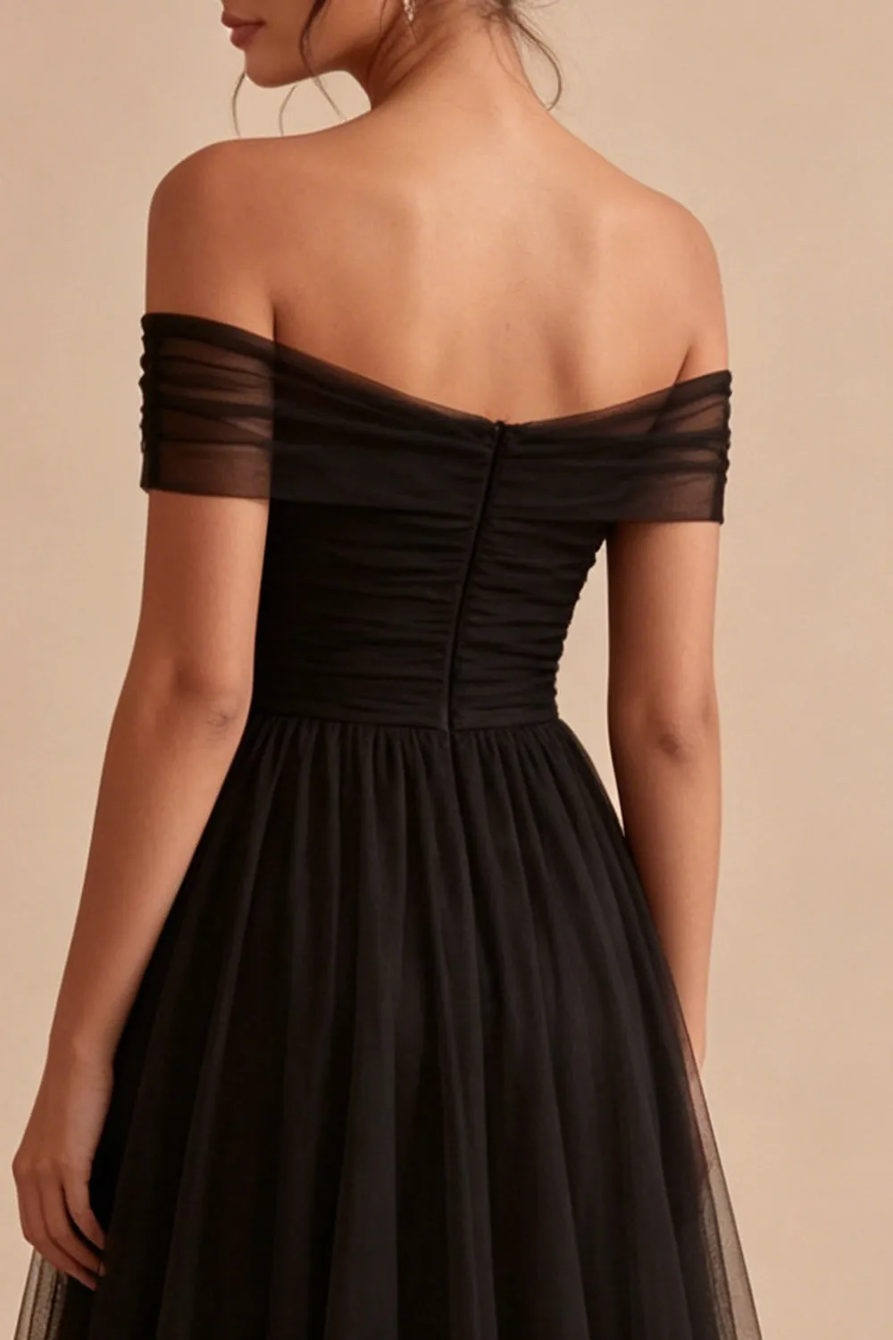 Black Off the Shoulder A Line Long Formal Dress sold by Zapaka product image thumbnail 4