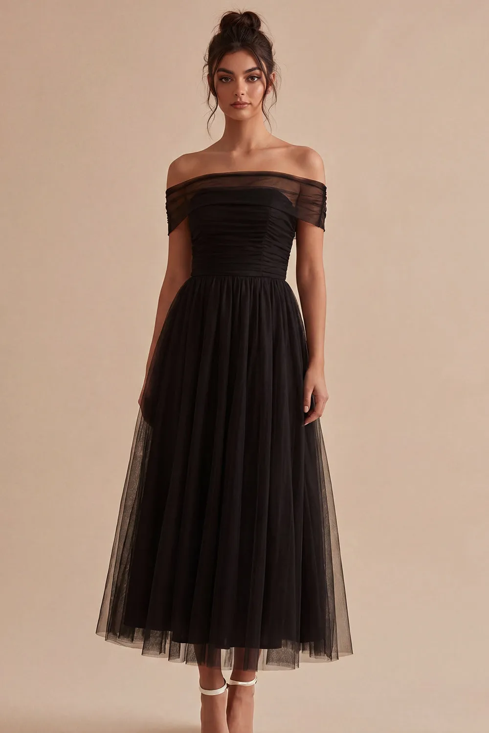 Black Off the Shoulder A Line Long Formal Dress sold by Zapaka