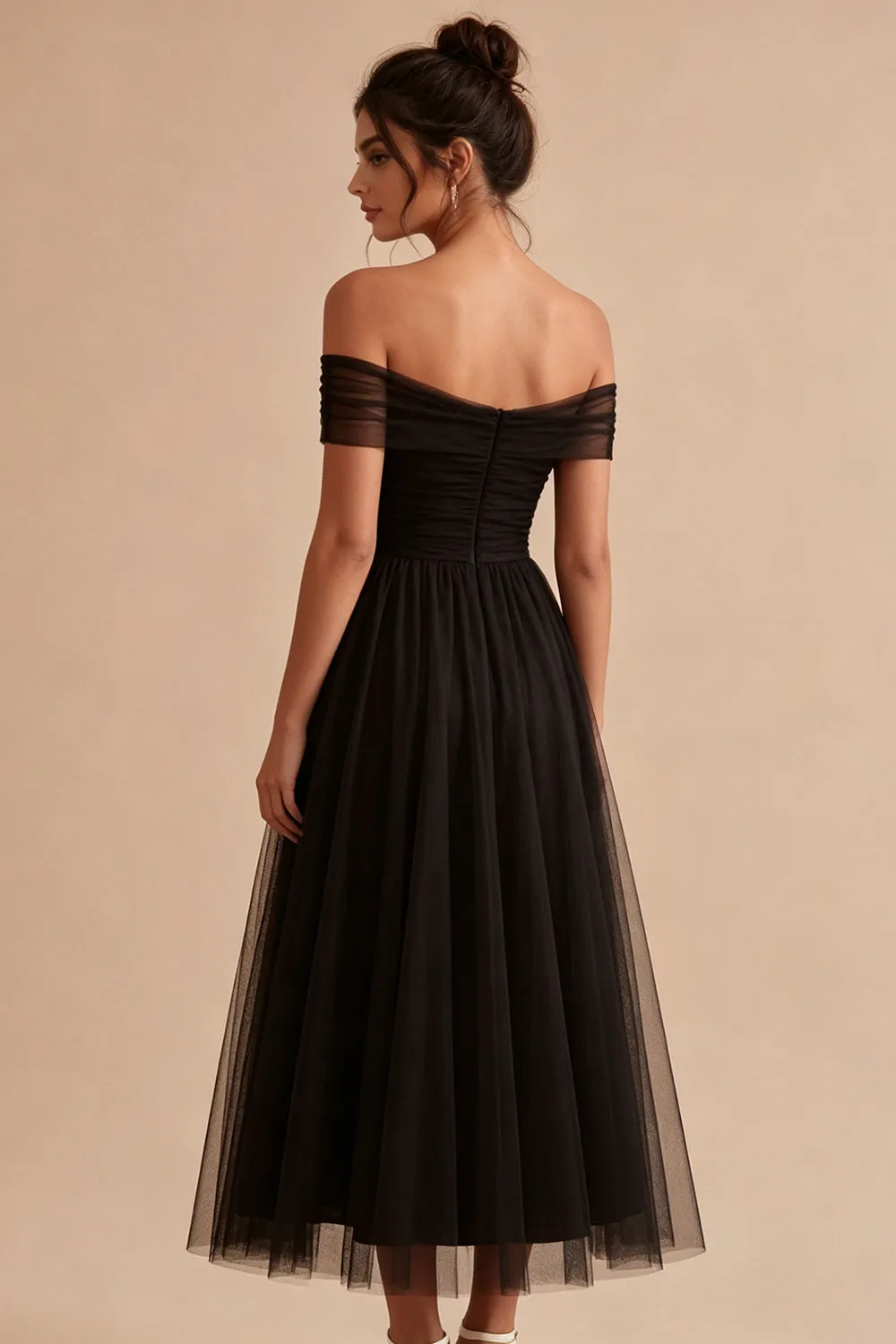 Black Off the Shoulder A Line Long Formal Dress sold by Zapaka product image thumbnail 2