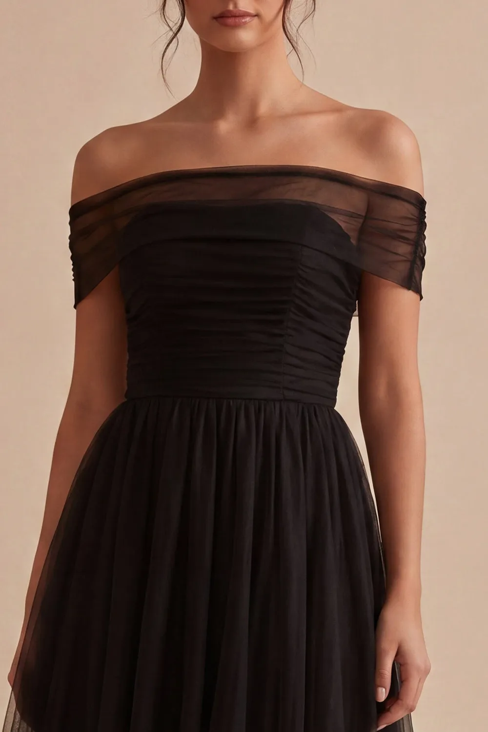 Black Off the Shoulder A Line Long Formal Dress sold by Zapaka product image thumbnail 3