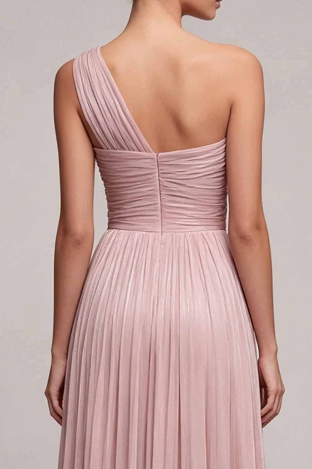 Dusty Rose One Shoulder Pleated A Line Long Formal Dress with Slit sold by Zapaka product image thumbnail 5