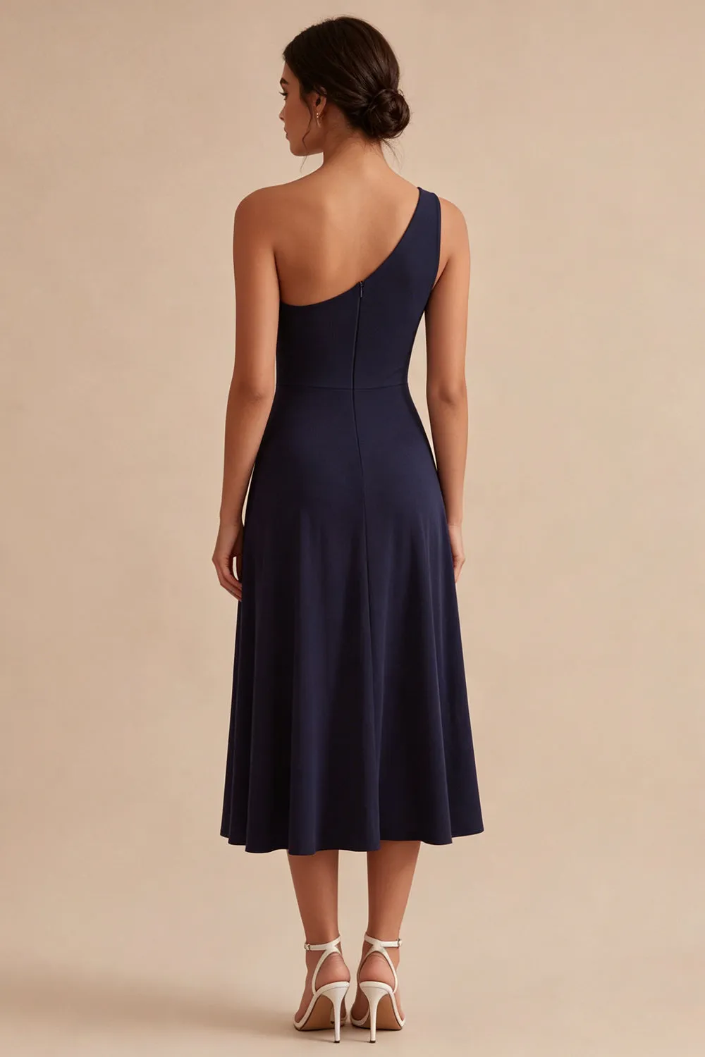 Navy One Shoulder A Line Long Formal Dress sold by Zapaka product image thumbnail 2