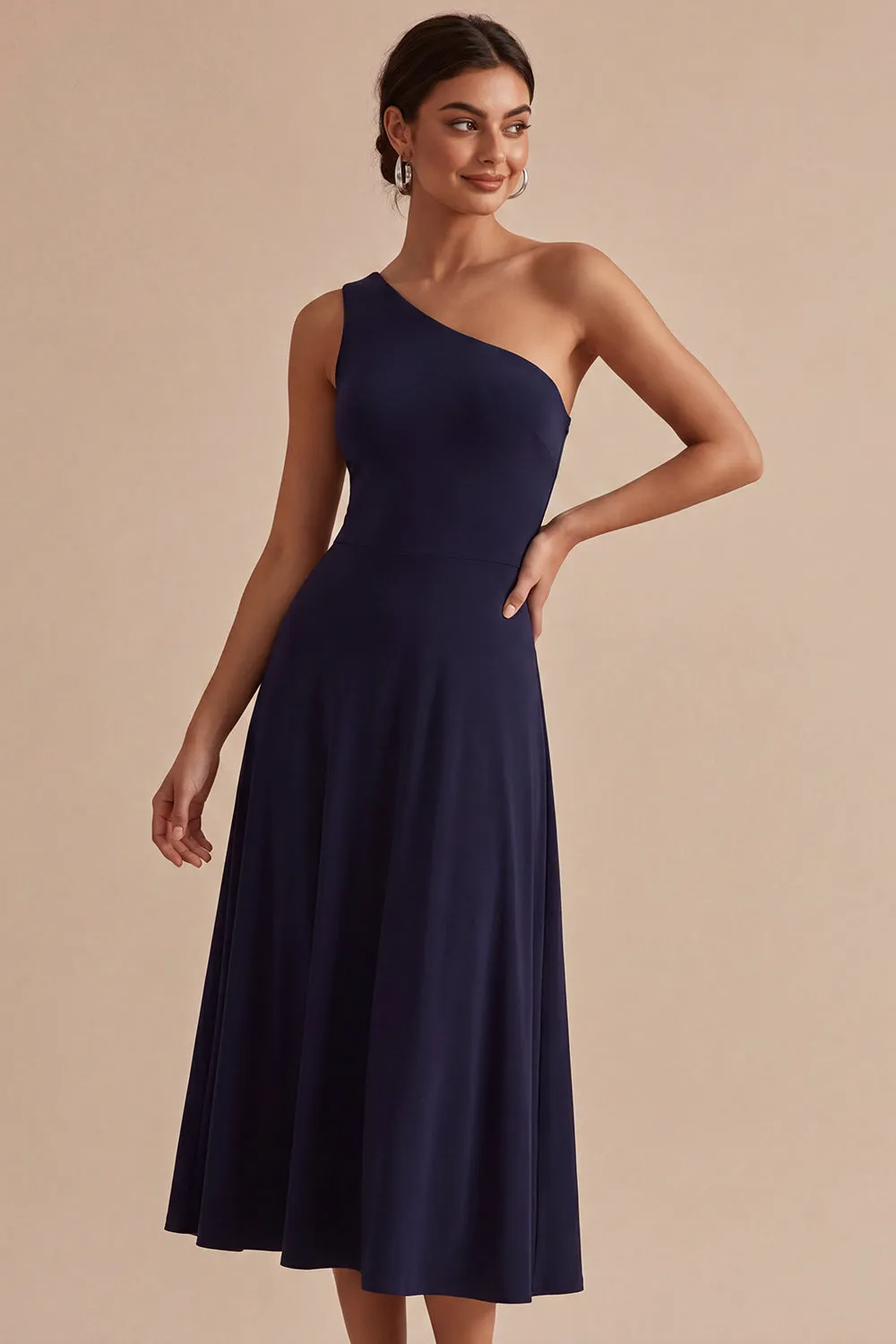 Navy One Shoulder A Line Long Formal Dress sold by Zapaka product image thumbnail 3