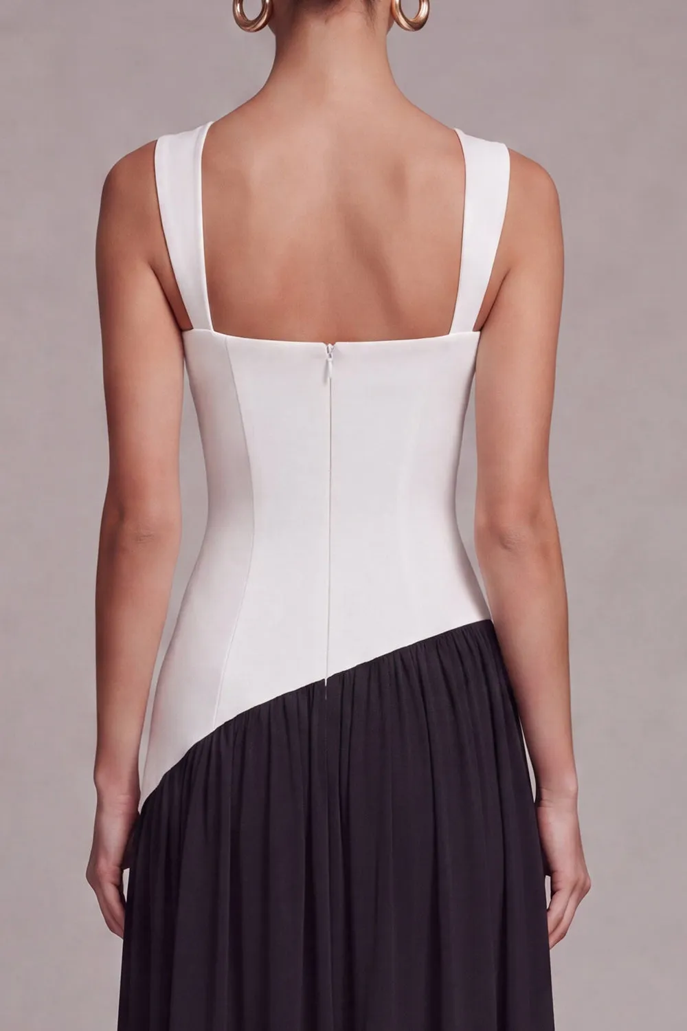 Black and White Colorblock Corset Square Neck Formal Dress with Slit sold by Zapaka product image thumbnail 4