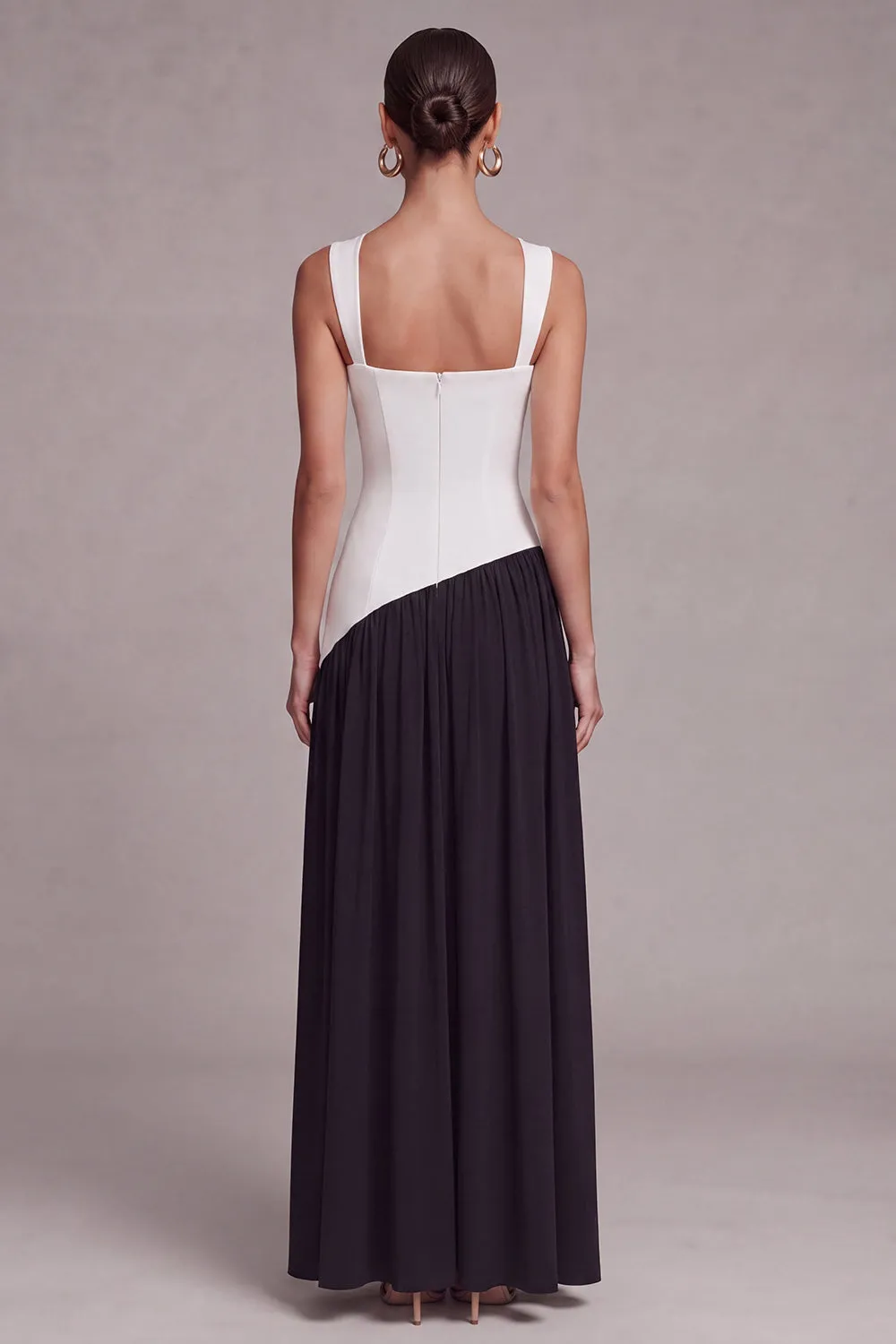 Black and White Colorblock Corset Square Neck Formal Dress with Slit sold by Zapaka product image thumbnail 2
