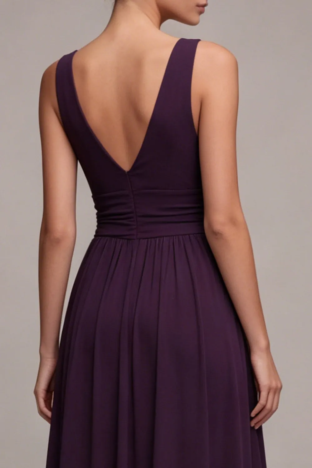 Plum A Line V Neck Ruched Formal Dress with Rhinestone sold by Zapaka product image thumbnail 3