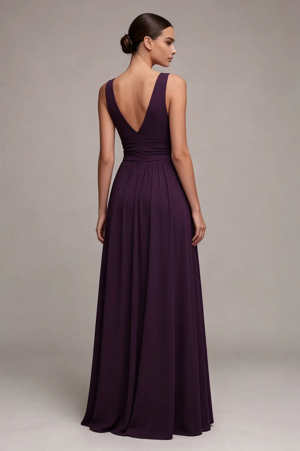 Plum A Line V Neck Ruched Formal Dress with Rhinestone sold by Zapaka product image thumbnail 2