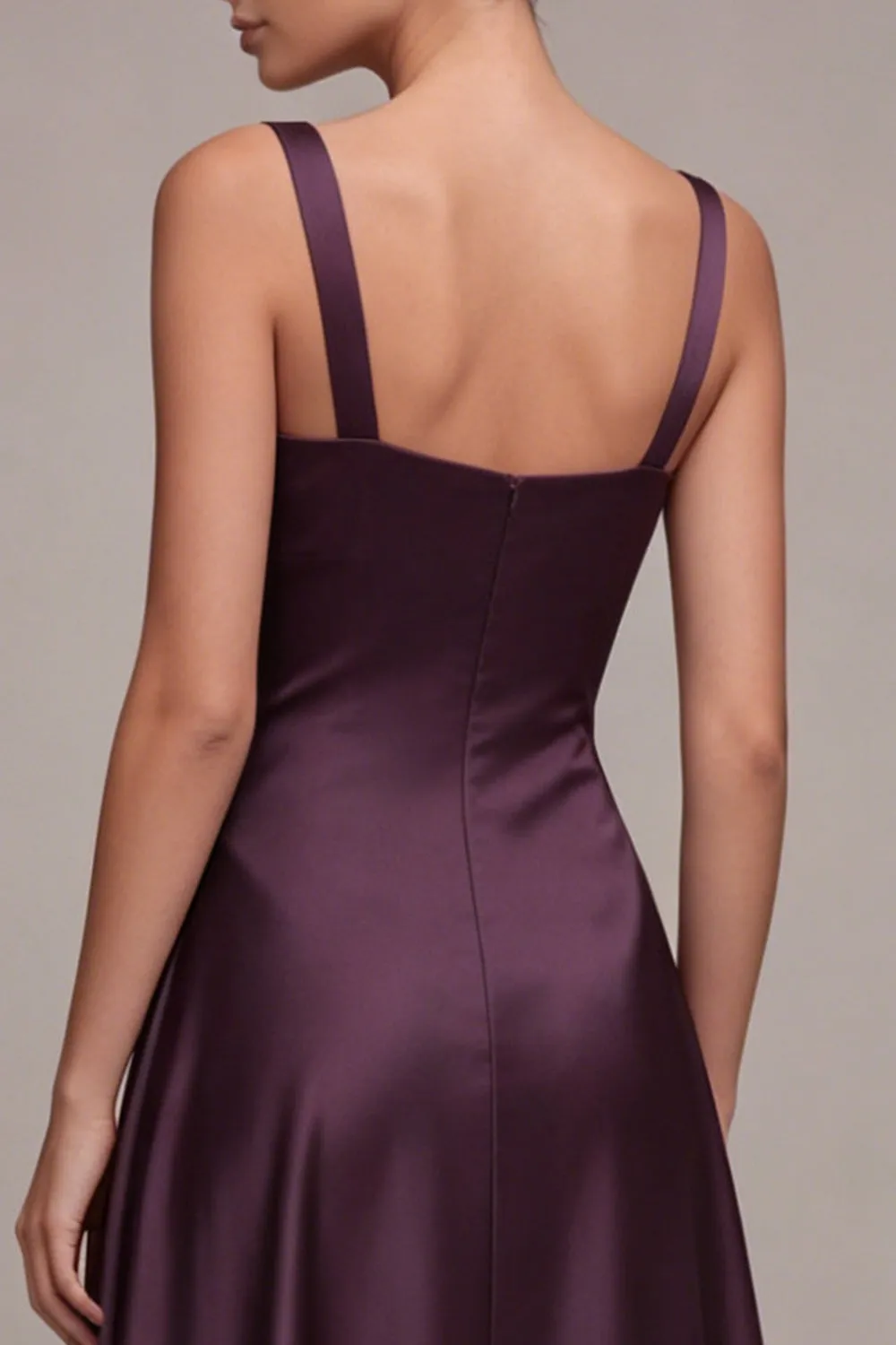 A Line Plum Square Neck Satin Formal Dress sold by Zapaka product image thumbnail 4