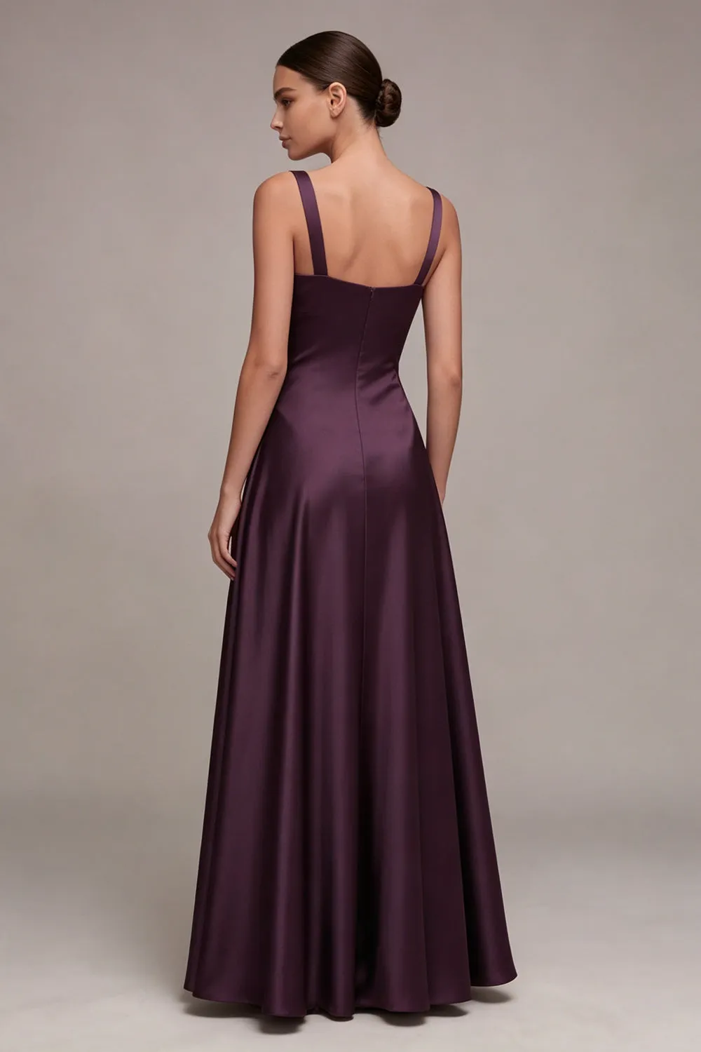 A Line Plum Square Neck Satin Formal Dress sold by Zapaka product image thumbnail 2