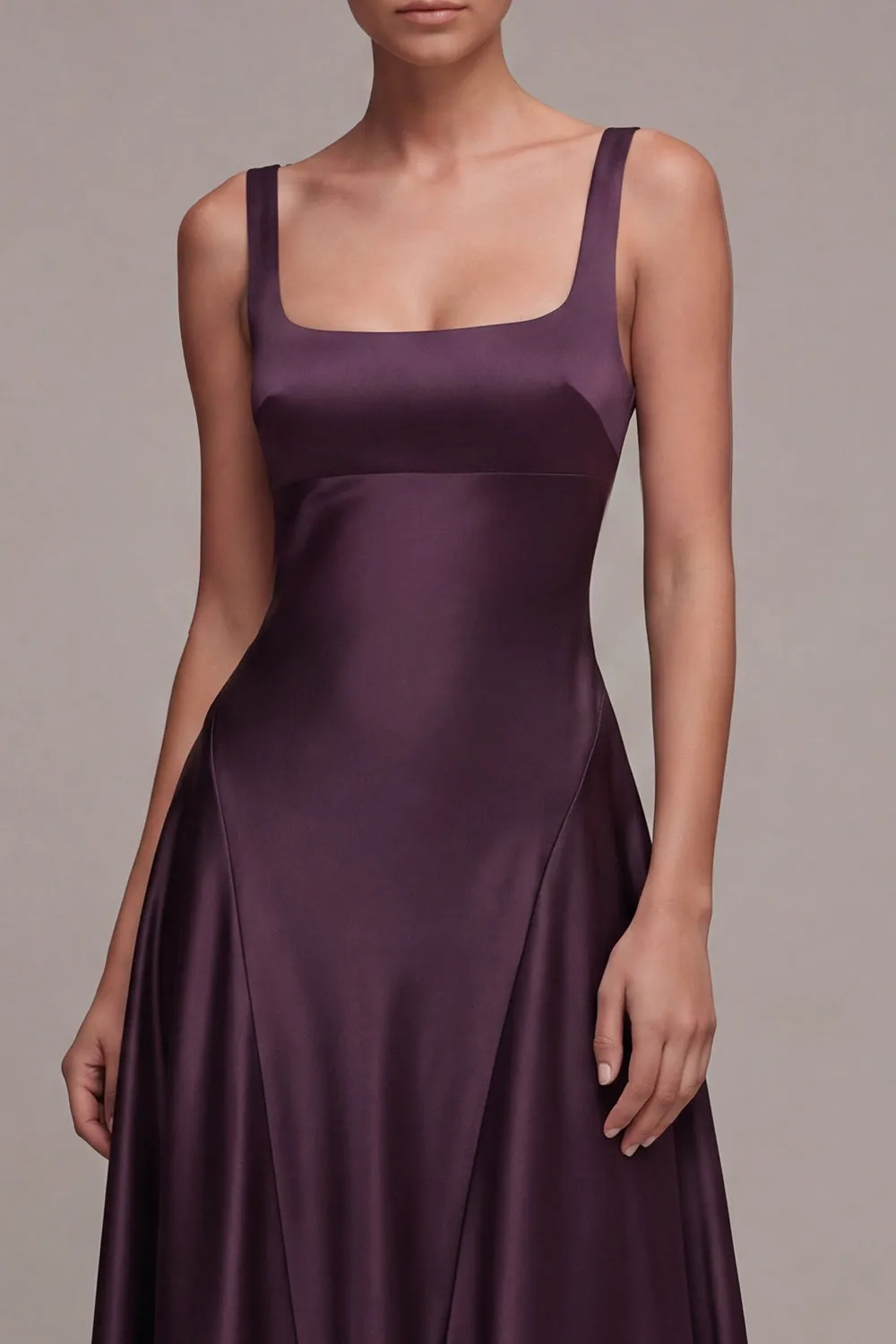 A Line Plum Square Neck Satin Formal Dress sold by Zapaka product image thumbnail 3