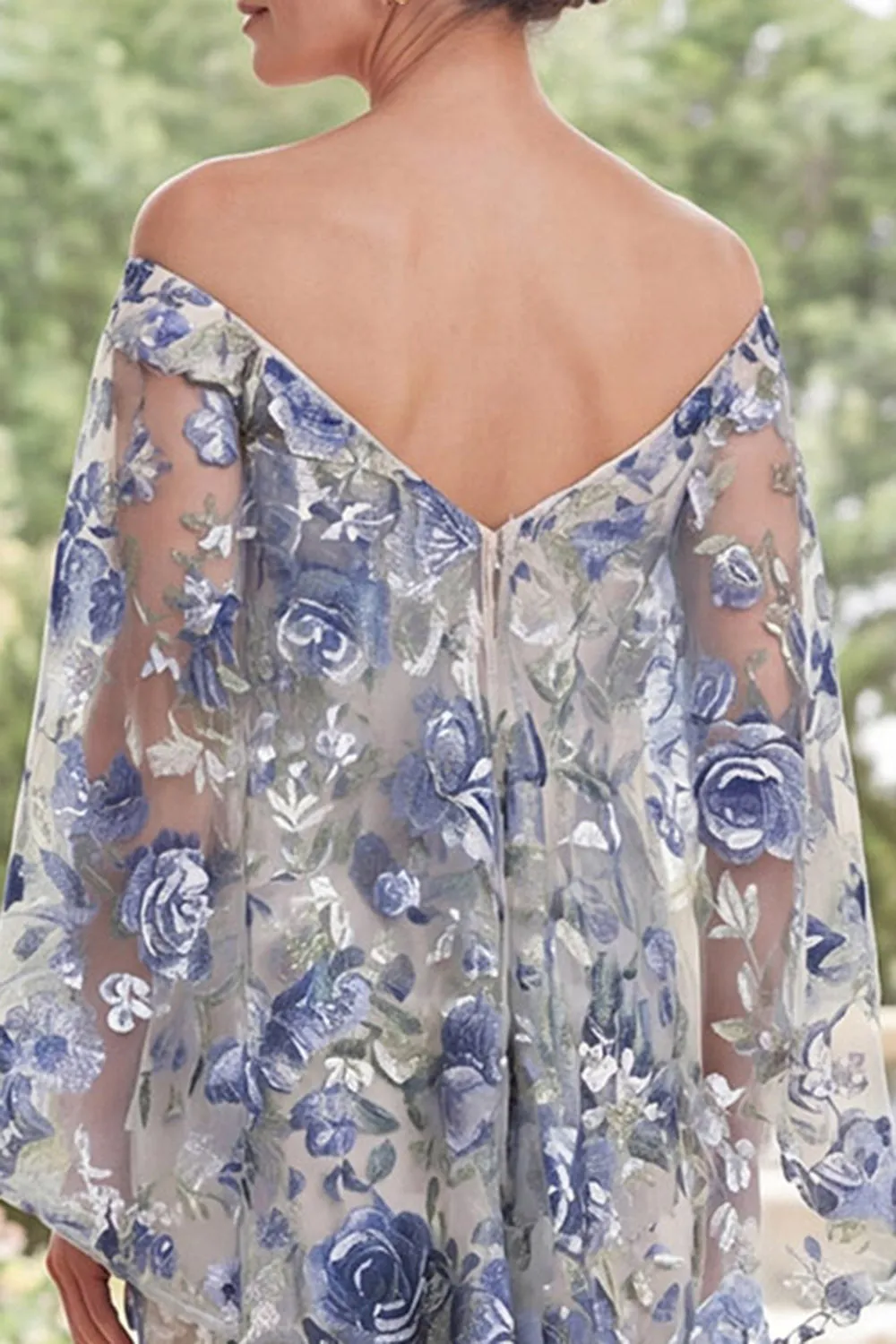 Blue Flower Off the Shoulder Long Mother Of the Bride Dress with Slit sold by Zapaka product image thumbnail 4
