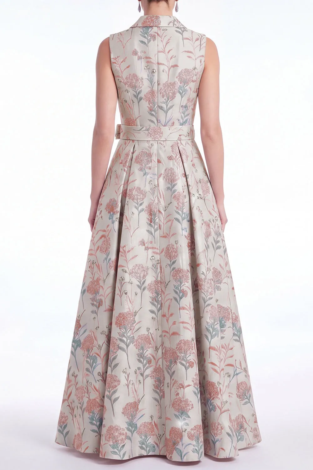A-Line Pink Flower Notch Lapel Jacquard Long Mother Of the Bride Dress with Belt sold by Zapaka product image thumbnail 2