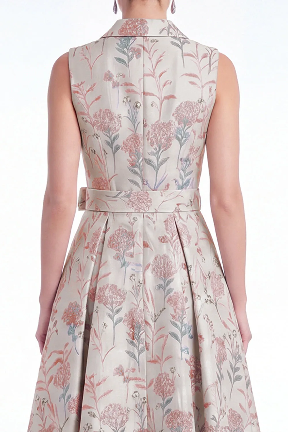 A-Line Pink Flower Notch Lapel Jacquard Long Mother Of the Bride Dress with Belt sold by Zapaka product image thumbnail 4