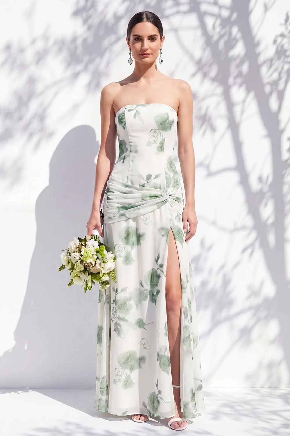Strapless Blue Floral A Line Bridesmaid Dress with Slit sold by Zapaka product image thumbnail 5