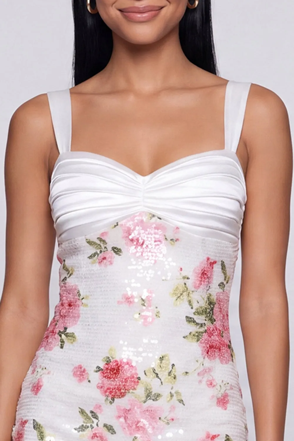 Ivory Floral Bodycon Sequin Ruched Homecoming Dress with Bow sold by Zapaka product image thumbnail 3