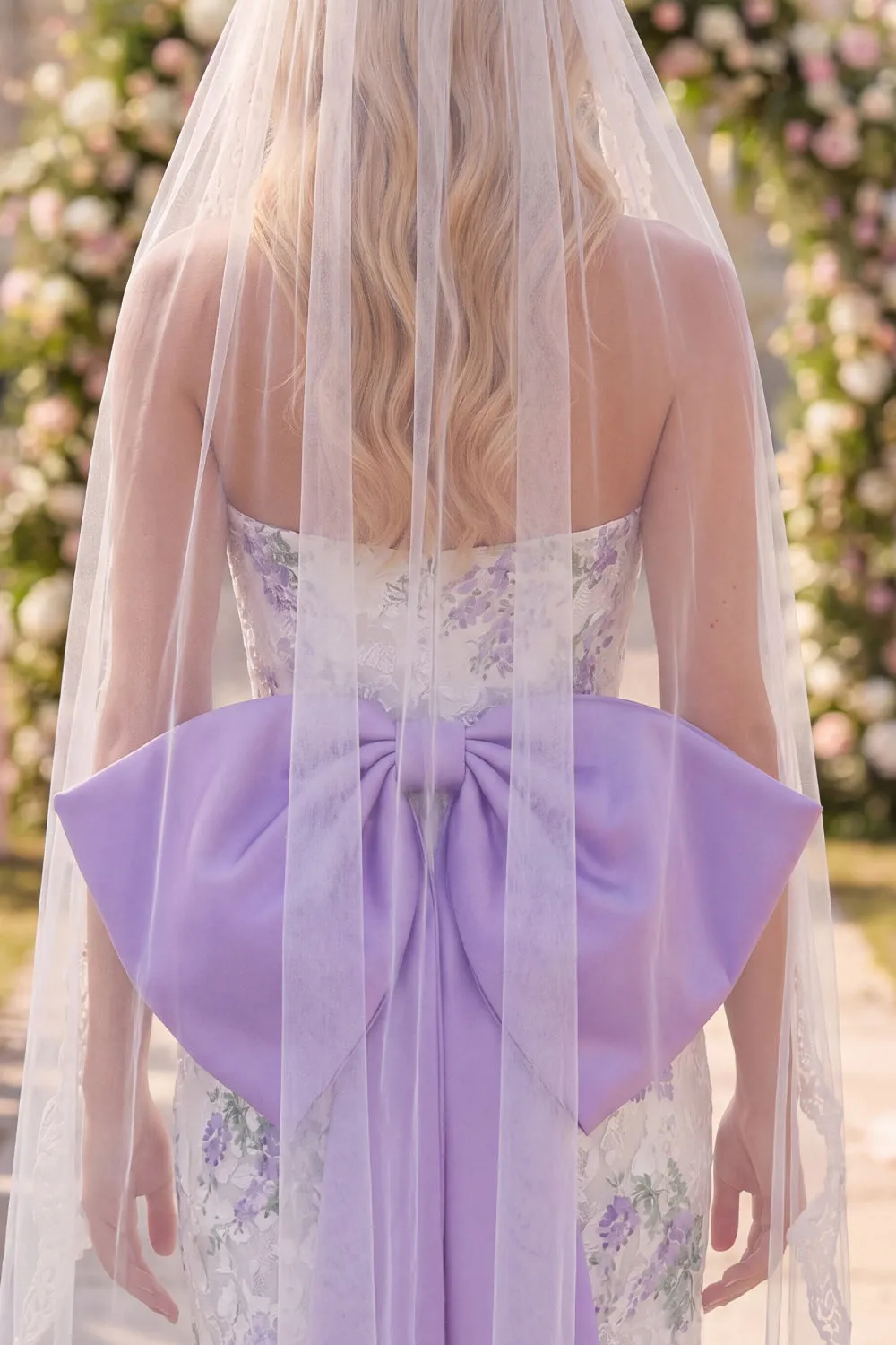 White Purple Flower Lace Ruched Strapless Tight Short Wedding Dress with Veils sold by Zapaka product image thumbnail 4