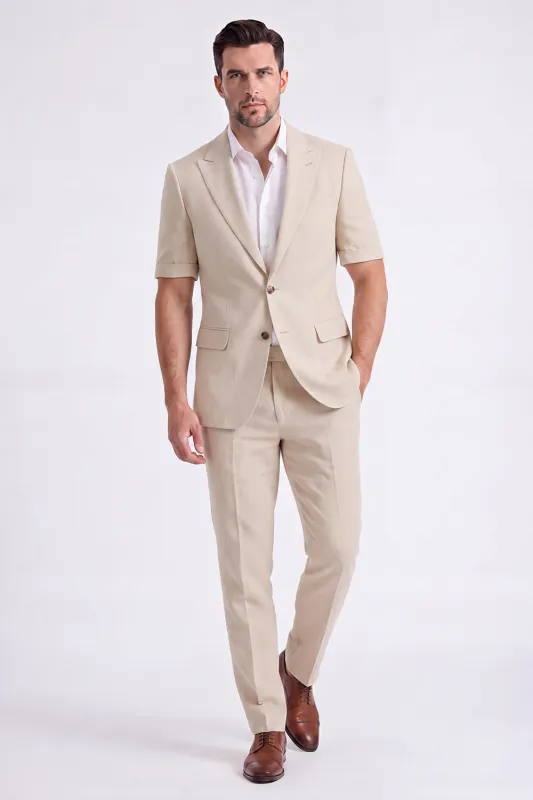 Beige 2 Piece Peak Lapel Single Breasted Men Suits made by Zapaka