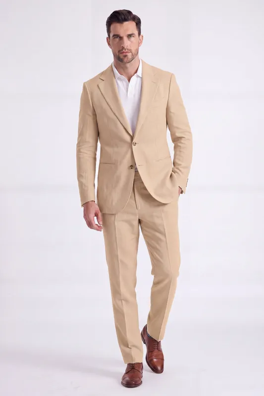 Light Khaki 2 Piece Notched Lapel Single Breasted Men Formal Suits made by Zapaka