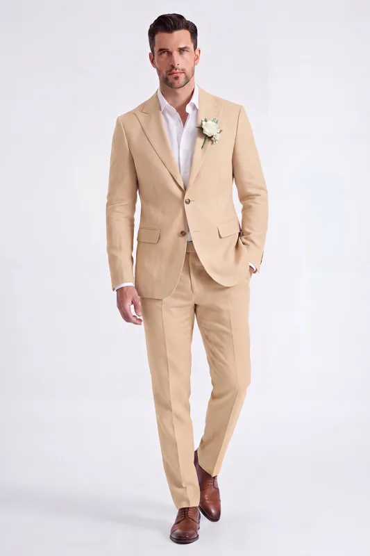 Light Khaki 2 Piece Peak Lapel Single Breasted Men Formal Suits made by Zapaka