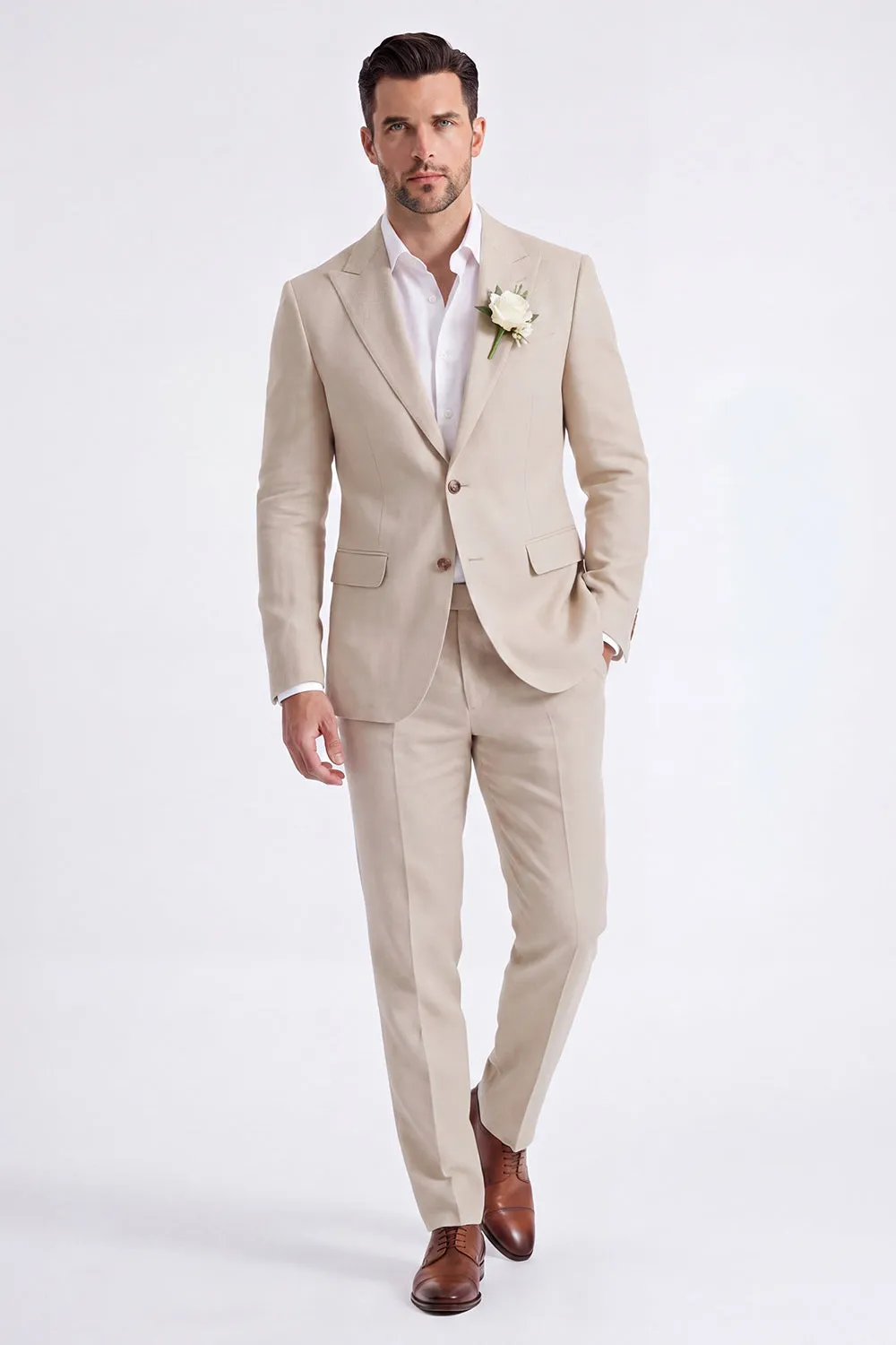 Light Khaki 2 Piece Peak Lapel Single Breasted Men Formal Suits sold by Zapaka product image thumbnail 4