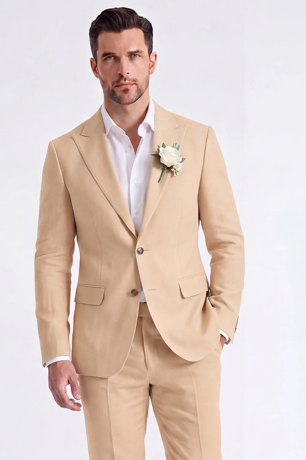Light Khaki 2 Piece Peak Lapel Single Breasted Men Formal Suits sold by Zapaka product image thumbnail 2