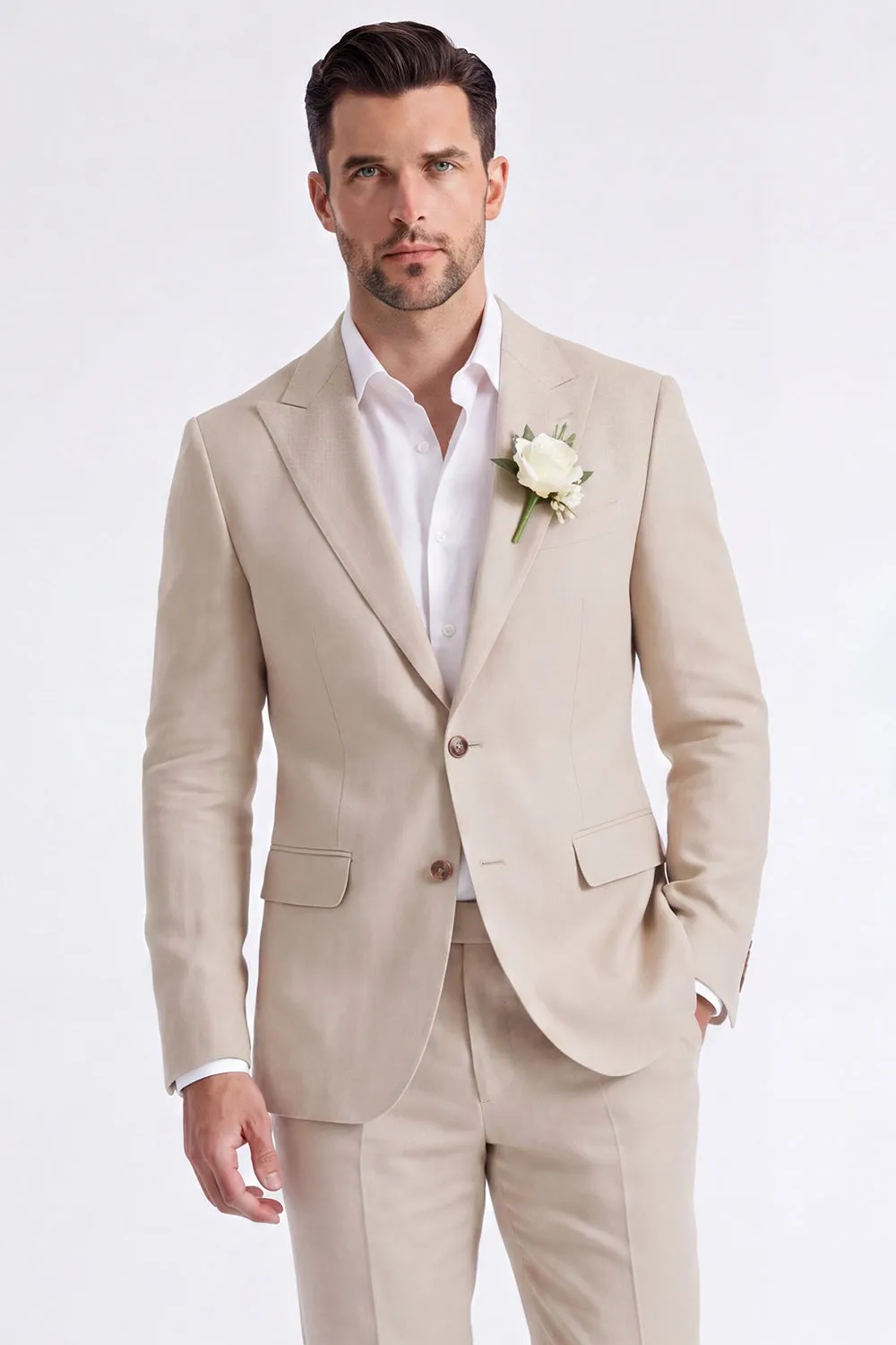 Light Khaki 2 Piece Peak Lapel Single Breasted Men Formal Suits sold by Zapaka product image thumbnail 5