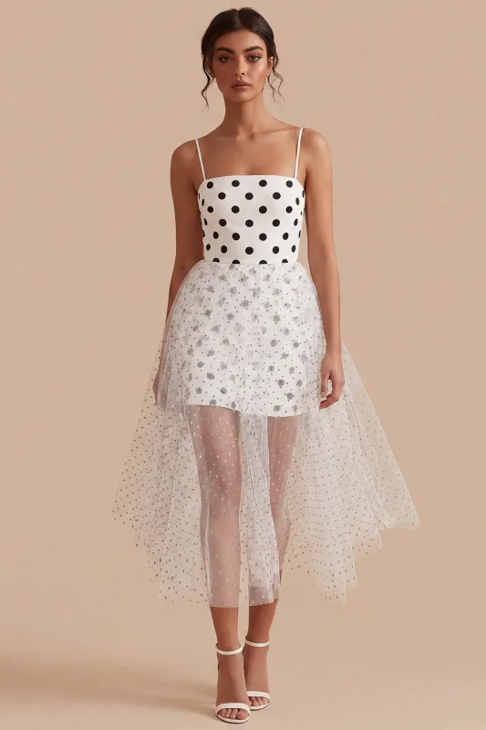 White Black Dots A Line Tulle Graduation Dress made by Zapaka