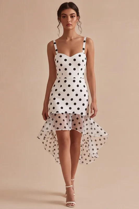 White Black Dots Ruffled High Low Graduation Dress made by Zapaka