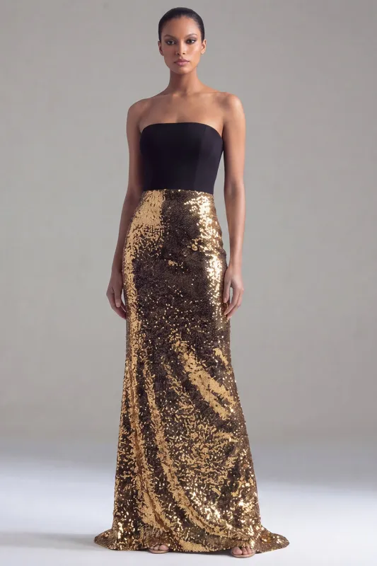 Black and Gold Strapless Sequin Mermaid Formal Dress made by Zapaka